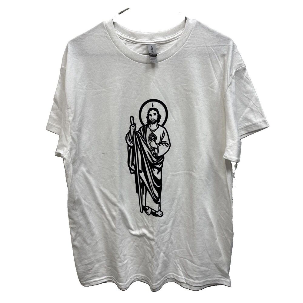 Gildan Tadeo T shirt White Catholic Christian St Jude Thaddeus Graphic Cotton L